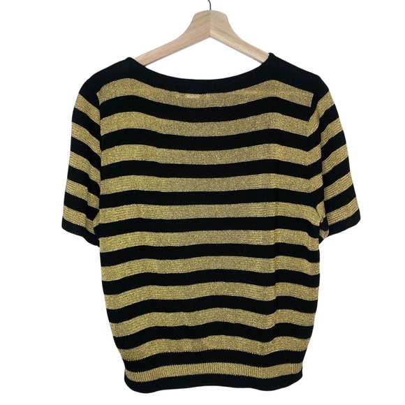 VINTAGE 70s 80s San Remo by Laura Knits Black Gold Stripe Short Sleeve Sweater - Picture 6 of 8